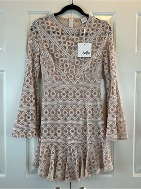 slim fit dress slacks Aspley Flare Cuff Waist Tie Dress Beige